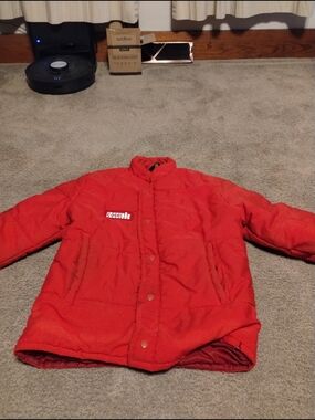 Vintage 80's Case IH Red Puffer Jacket with Front Snap/Zip Closure Men's Small